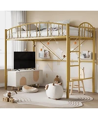 gaomon Loft Bed Twin with Ladde and Arched Guardrail, Heavy Duty Metal Frame for Kids Adults, Sturdy Steel Slats Support