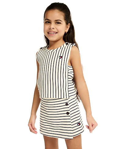 Tommy Hilfiger Girls' 4-6X Popcorn Pique Striped Top & Wrap Skort, 2-Piece Set