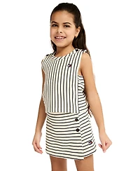 Tommy Hilfiger Girls' 4-6X Popcorn Pique Striped Top & Wrap Skort, 2-Piece Set
