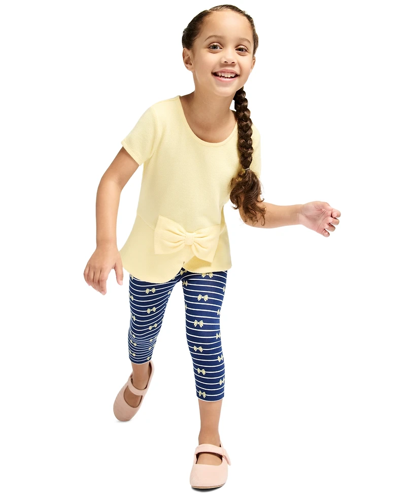 Kids Headquarters Girls' 2T-6X Popcorn Knit Tunic and Printed Capri Leggings, 2-Piece Set