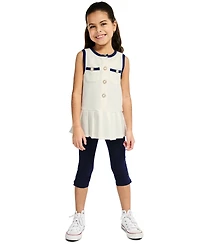 Kids Headquarters Girls' 2T-6X Popcorn Knit Pleated Tunic and Capri Leggings, 2-Piece Set