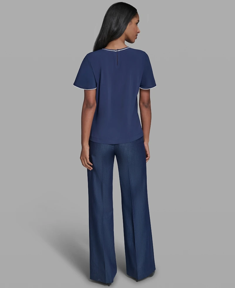 Karl Lagerfeld Paris Women's Crew Neck Short-Sleeve Top