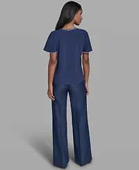 Karl Lagerfeld Paris Women's Crew Neck Short-Sleeve Top