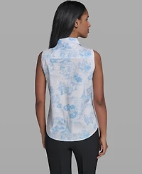 Karl Lagerfeld Paris Women's Collared Sleeveless Blouse