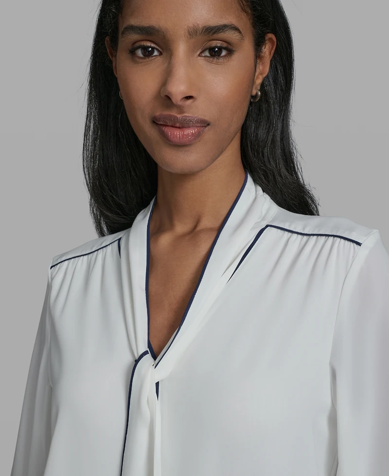 Karl Lagerfeld Paris Women's V-Neck Long-Sleeve Top