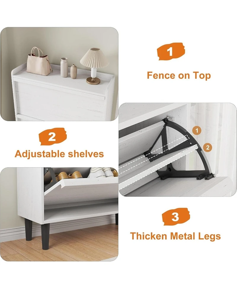 Gaomon Shoe Cabinet with 2 Flip Drawers, Narrow Adjustable Shelf Wooden Shoe Organizer with Hidden Handle for Entryway