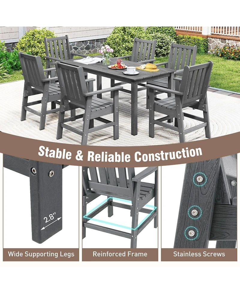 Gymax 6PCS Patio Dining Bench Set Outdoor Hdpe Weather Resistant Table and Chairs Set