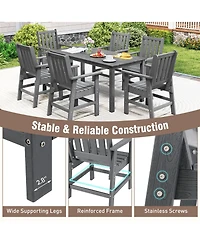 Gymax 6PCS Patio Dining Bench Set Outdoor Hdpe Weather Resistant Table and Chairs Set
