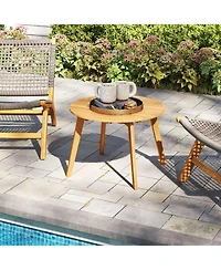 Gymax Outdoor Acacia Wood Side Table Patio 24.5'' Round End Table w/ Slatted Tabletop