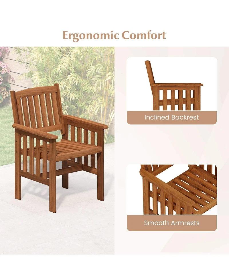 Gymax Patio Dining Chairs Set of 4 w/Slatted Backrest Seat for Balcony Poolside Porch