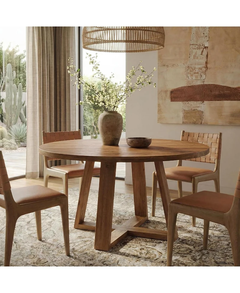 Tribesigns Solid Wood Dining Table for 4, 47.2" Farmhouse Round Kitchen Table, Warm Oak Finish