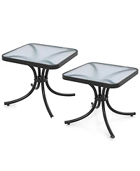 Gymax 2PCS 20'' Outdoor Side Table w/Tempered Glass Top Metal Frame Patio End Table