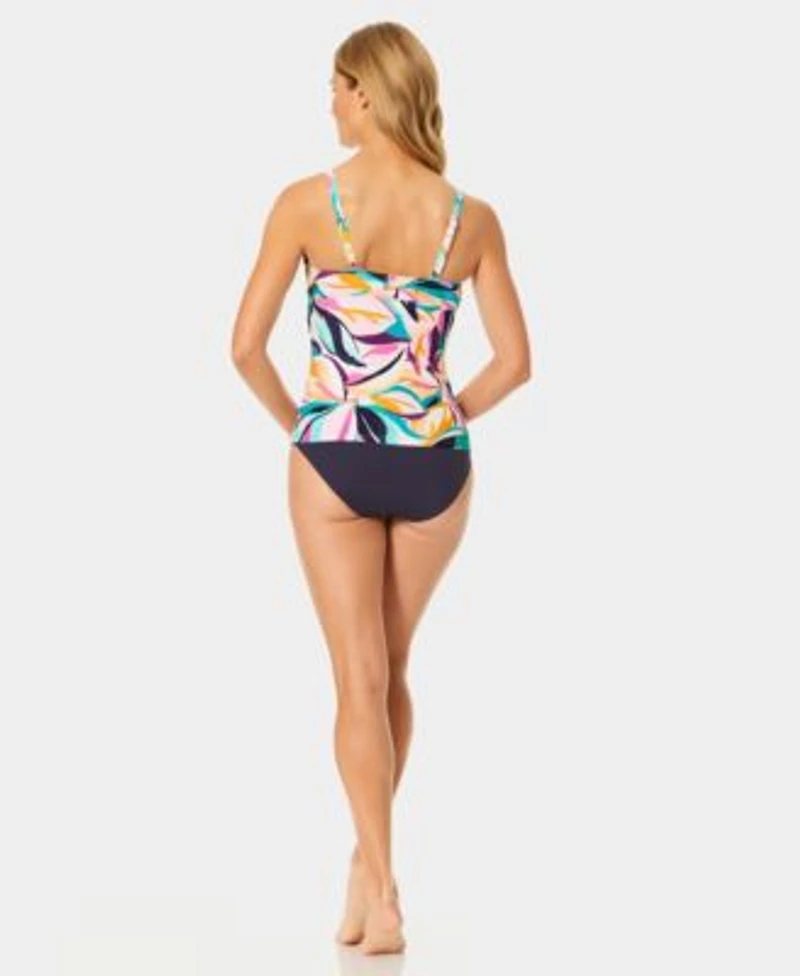 Anne Cole Womens Underwire Surplice Tri Printed Tankini Top High Waist Bikini Bottoms