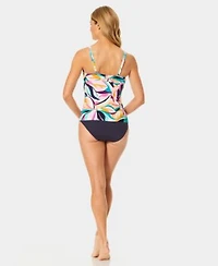 Anne Cole Womens Underwire Surplice Tri Printed Tankini Top High Waist Bikini Bottoms