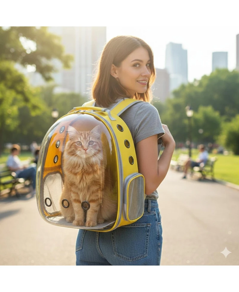 Breathable Transparent Pet Carrier Bag for Cats & Small Dogs – Portable Space Capsule with Zipper, Yellow, Ideal for Travel & Outdoor Adventure