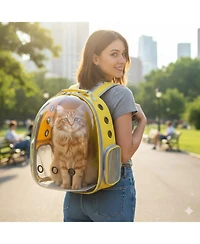 Breathable Transparent Pet Carrier Bag for Cats & Small Dogs – Portable Space Capsule with Zipper, Yellow, Ideal for Travel & Outdoor Adventure