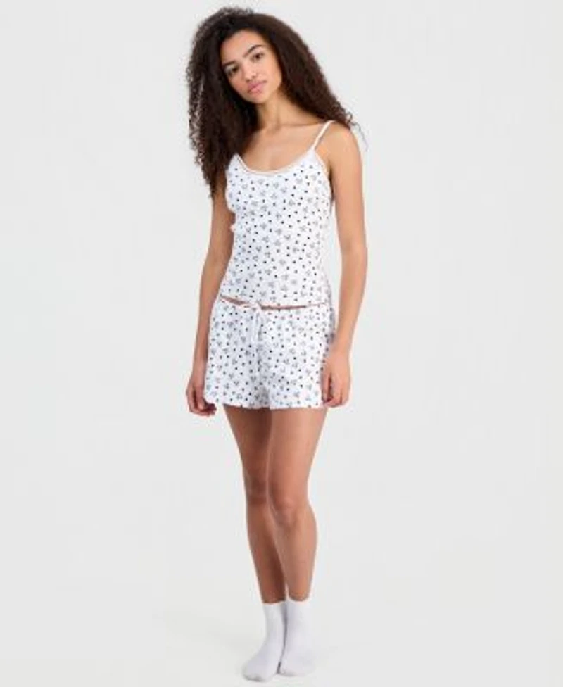 Just Polly Juniors Lace Trim Loungewear Camisole Tie Front Shorts