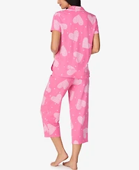 Cuddl Duds Women's Cropped Notch Collar Pajama Top and Pants, 2-Piece Set