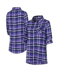 Concepts Sport Women's Purple Baltimore Ravens Laney Plaid Tri-Blend Full-Button Nightshirt
