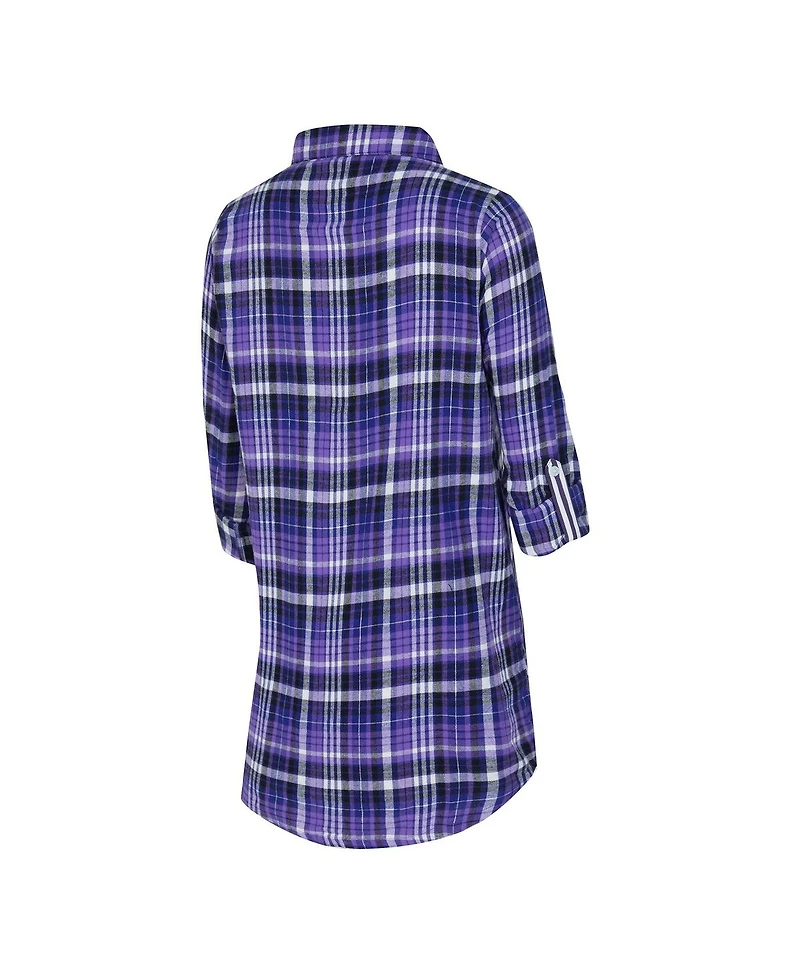 Concepts Sport Women's Purple Baltimore Ravens Laney Plaid Tri-Blend Full-Button Nightshirt