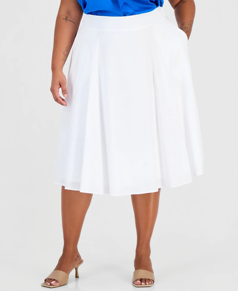 Tahari Asl Plus Pleated Cotton Midi Skirt