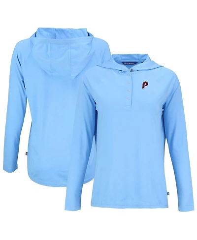 Cutter & Buck Women's Powder Blue Philadelphia Phillies Cooperstown Collection Coastline Epic Comfort Eco Hoodie Raglan Long Sleeve T-Shirt