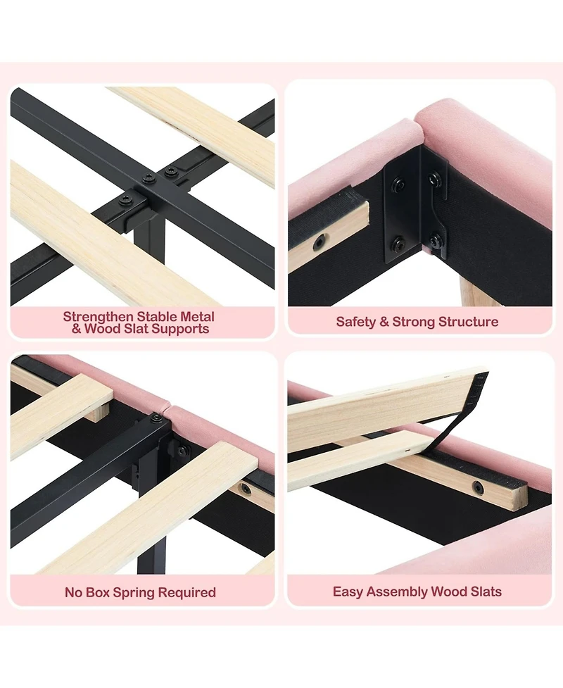 gaomon Twin Bed Frame for Kids, Upholstered Platform with Large Storage Drawer and Bookcase Headboard