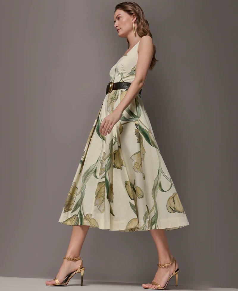 Donna Karan New York Women's Floral Sleeveless Midi A-Line Dress