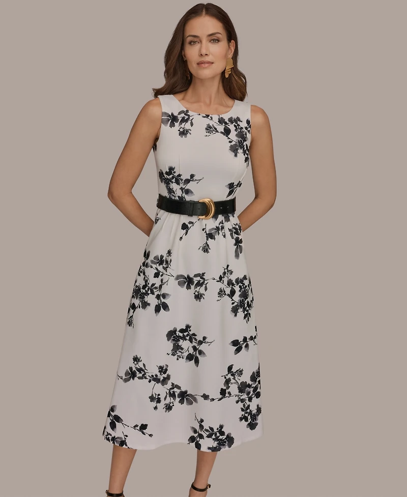 Donna Karan New York Women's Floral Belted Midi Dress