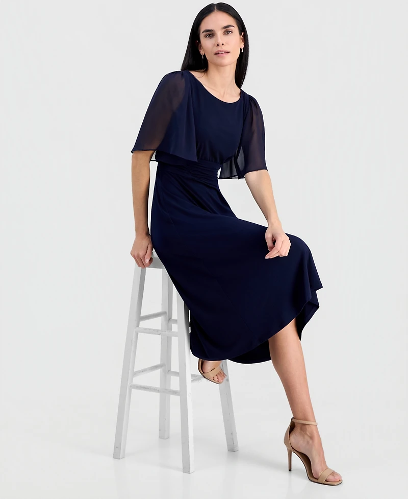 Connected Petite Flutter-Sleeve Midi Dress