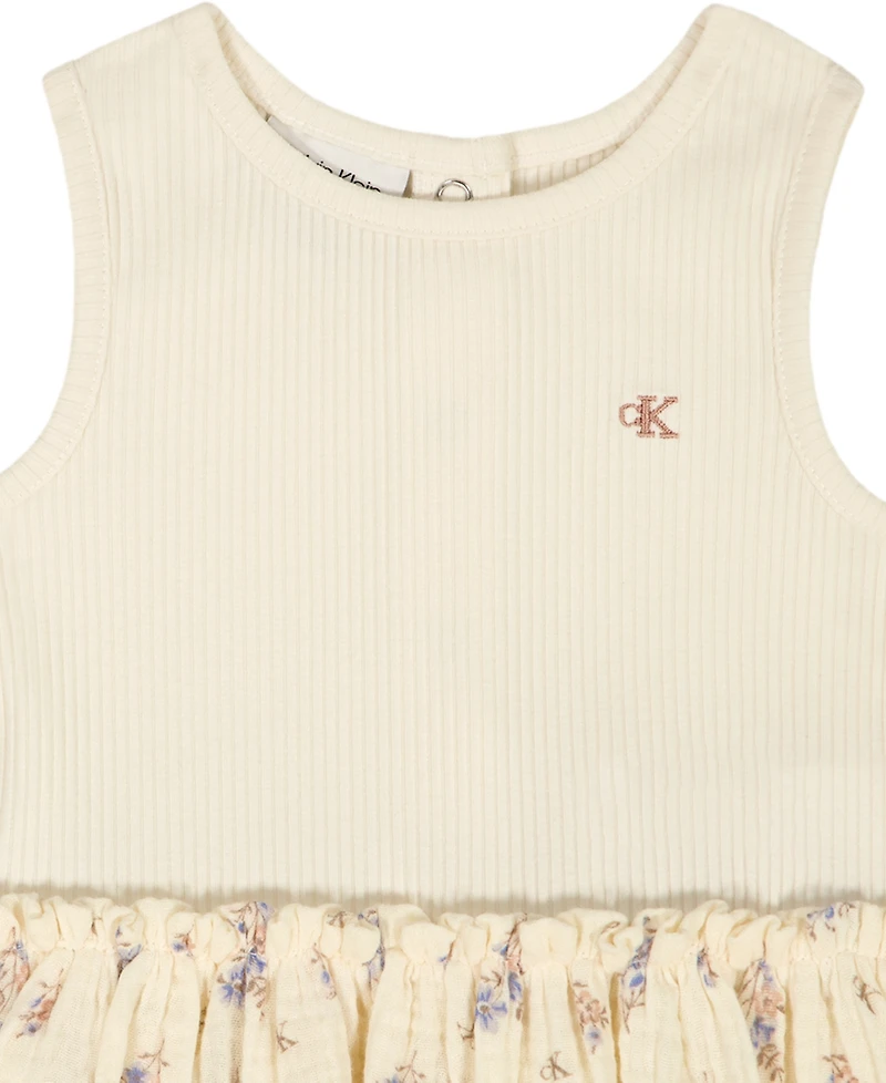 Calvin Klein Baby Girls' Chunky Rib and Printed Cotton Sunsuit