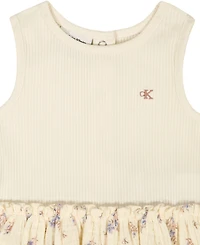Calvin Klein Baby Girls' Chunky Rib and Printed Cotton Sunsuit