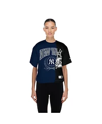 New Era Women's Black York Yankees Upcycled Color Blocked Boxy Cropped T-Shirt