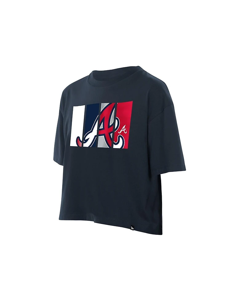 New Era Women's Navy Atlanta Braves Boxy Foil Logo T-Shirt