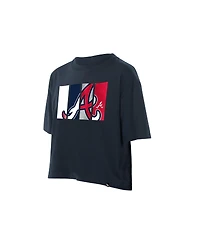 New Era Women's Navy Atlanta Braves Boxy Foil Logo T-Shirt