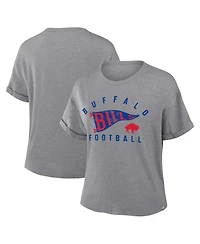 Fanatics Women's Heather Gray Buffalo Bills Pennant Wave Tribute Tri-Blend Boxy T-Shirt