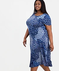 Connected Plus Printed Round-Neck A-Line Dress