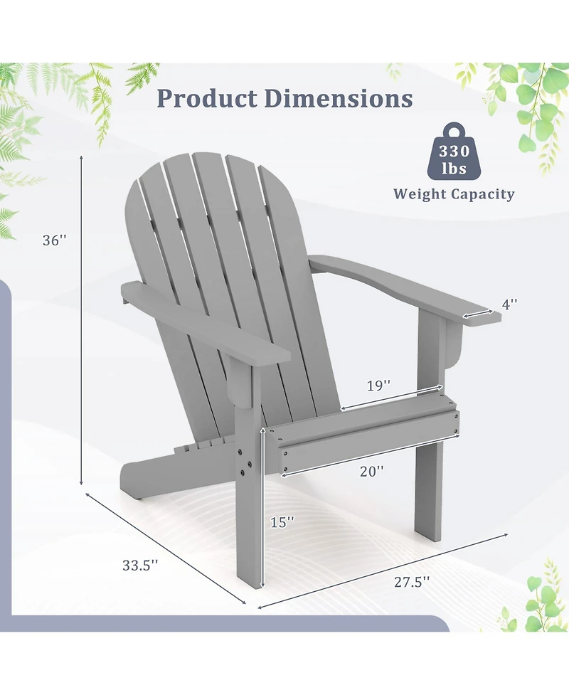 Gymax 2PCS Patio Adirondack Chair w/ Inclined Seat High Backrest and Wide Armrests