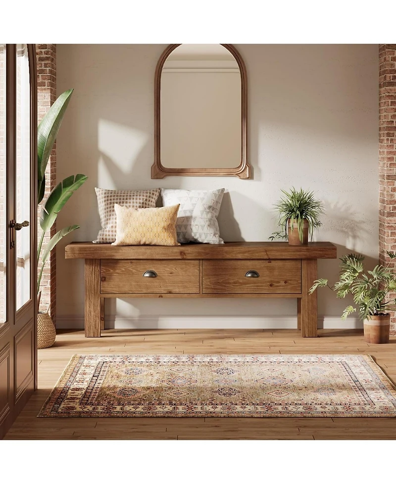 Tribesigns Solid Wood Entryway Bench with 2 Drawers, 55" Farmhouse Long Bench End of Bed Stool with Open Storage Shelves