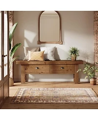 Tribesigns Solid Wood Entryway Bench with 2 Drawers, 55" Farmhouse Long Bench End of Bed Stool with Open Storage Shelves
