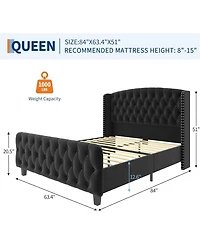 Gaomon King Size Bed Frame with 51'' Tall Wingback Headboard, Velvet Upholstered Platform Bed Frames with Strong Wood Slats Support, Noise Free