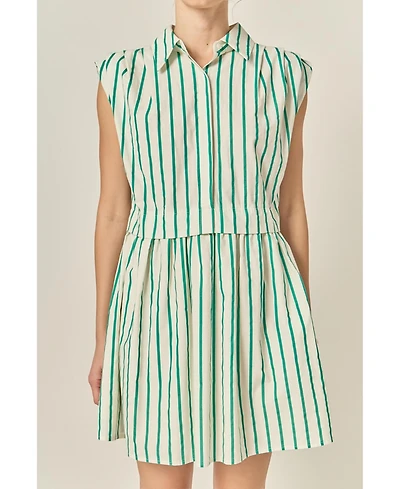 English Factory Women's Striped Pleated Shoulder Shirt Mini Dress