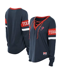 New Era Women's Navy Houston Texans Plus Throwback Lace-Up Long Sleeve T-Shirt