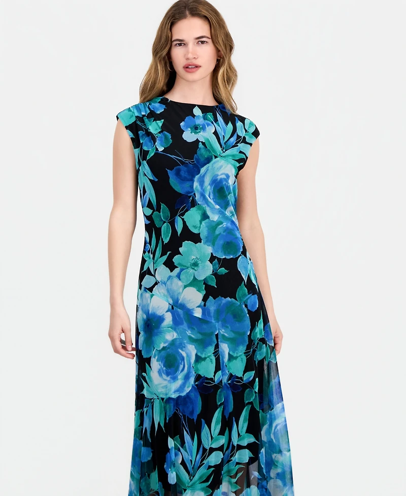 Connected Women's High-Neck Cap-Sleeve Mesh Dress