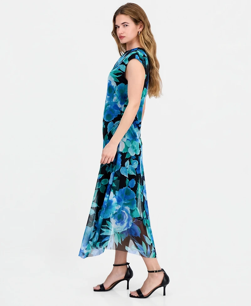 Connected Women's High-Neck Cap-Sleeve Mesh Dress