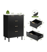 gaomon Black Wave Fluted 5 Drawer Dresser for Bedroom, Modern Wood Chest of Drawers with Wide Drawers, Closet Dresser Organizer, Entryway