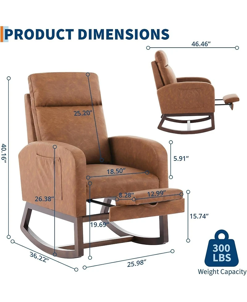gaomon Nursery Rocking Chair with Footrest, Upholstered Recliner with Wood Legs