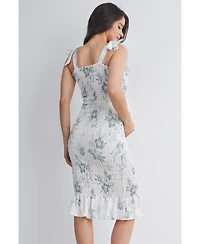 Hello Miz Maternity Bodycon Floral Smocked Midi Dress with Adjustable Tie Straps