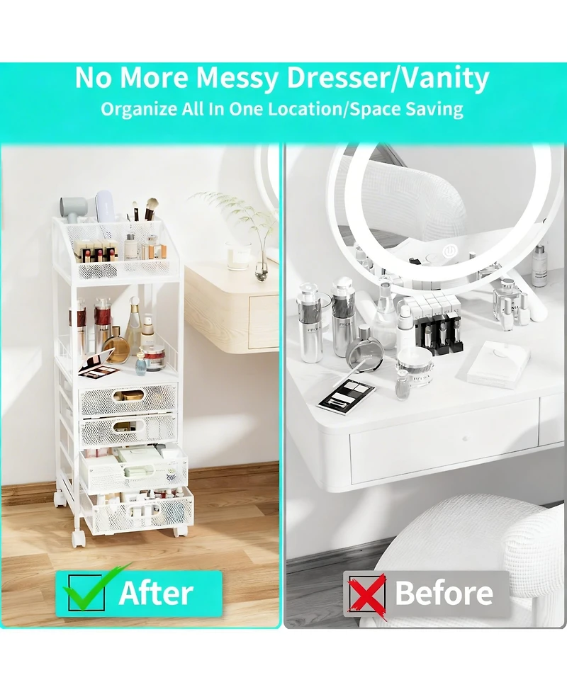 Yigii Multi-Compartment Makeup Organizer with Wheels for Skincare and Cosmetics