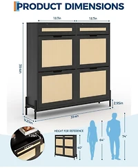 gaomon Rattan Shoe Cabinet Storage with 4 Flip Drawers and 2 Top Drawers Freestanding Shoe Organizer Wooden Slim Shoe Rack Storage